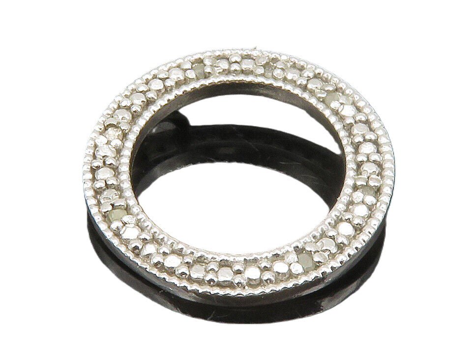 925 Sterling Silver  Vintage Genuine Diamonds Open Circle Pendant  PT10269
