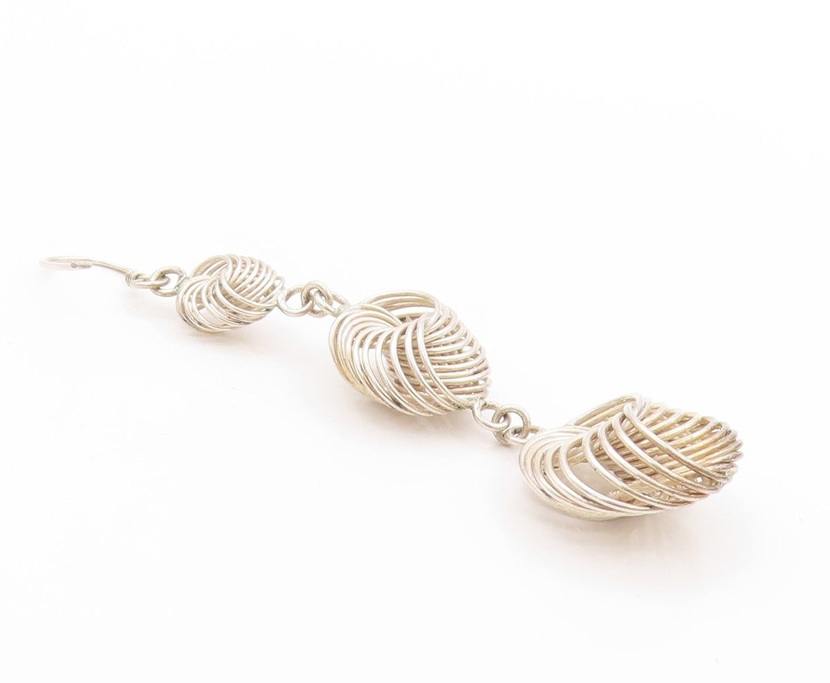 925 Sterling Silver Vintage Earrings Modernist Wire Work Drop Design  EG13608