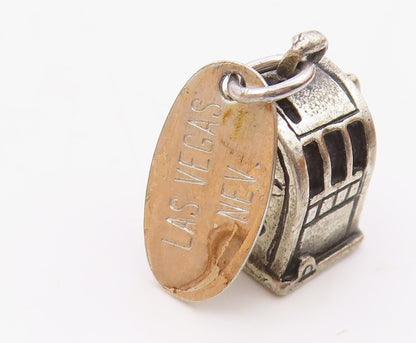 925 Sterling Silver  Vintage Petite Slot Machine Las Vegas Pendant  PT17973