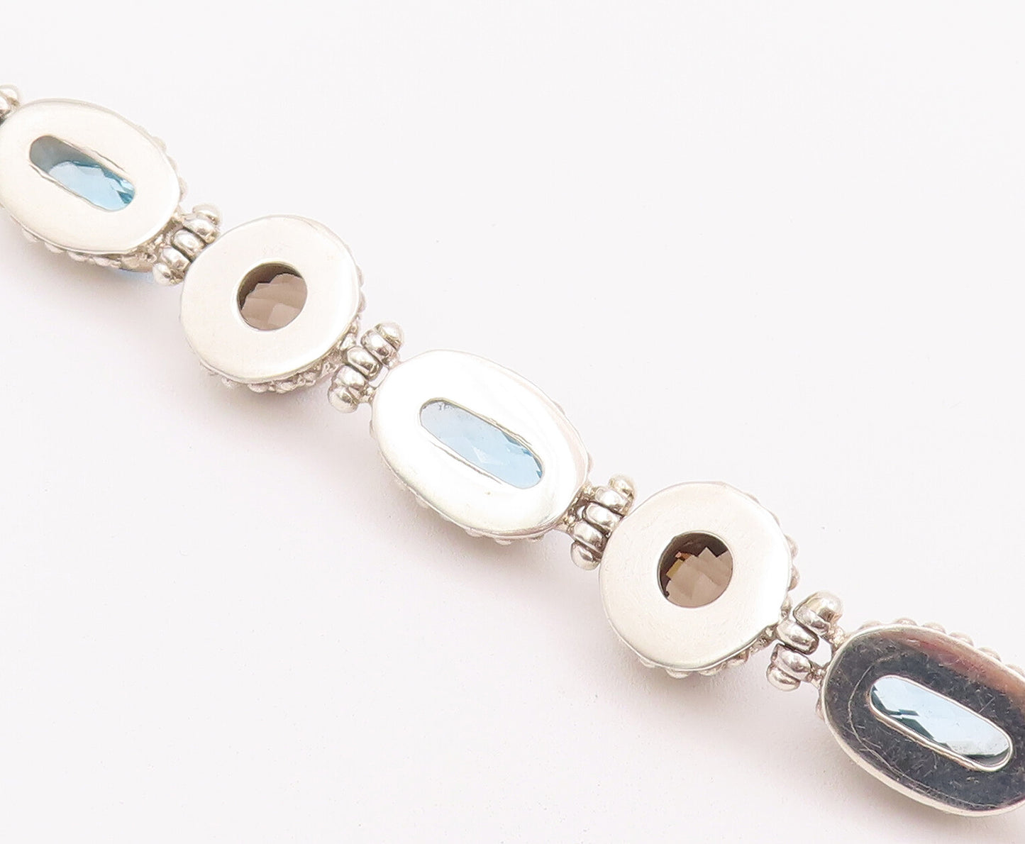 925 Sterling Silver Vintage Bracelet BALI Carved Beaded Two Tone Topaz  BT10397