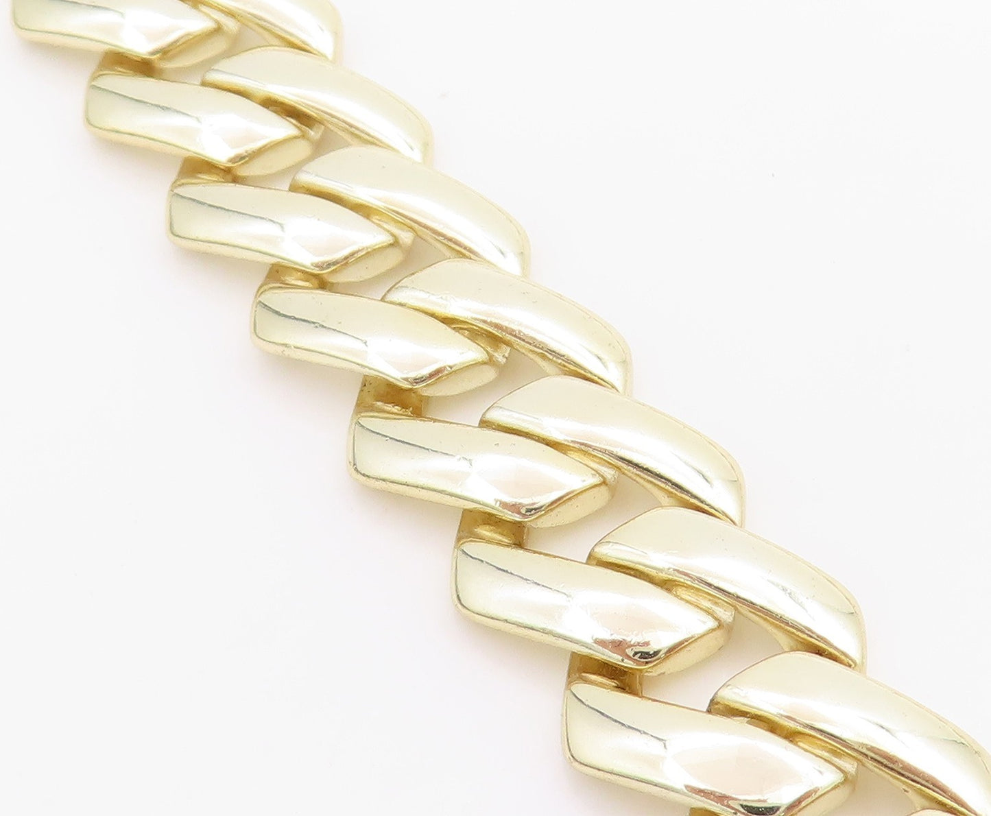 925 Sterling Silver Vintage Necklace Gold Plated CZ Chunky Cuban Link  NE4716