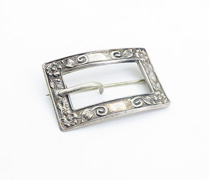 925 Sterling Silver  Vintage Floral Leaf Vine Belt Buckle Brooch Pin  BP2412
