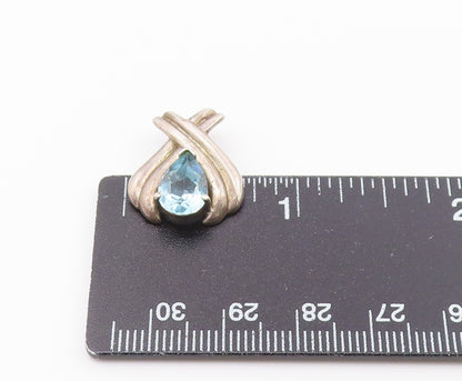 925 Sterling Silver  Vintage Prong Set Tear Drop Blue Topaz Pendant  PT16958