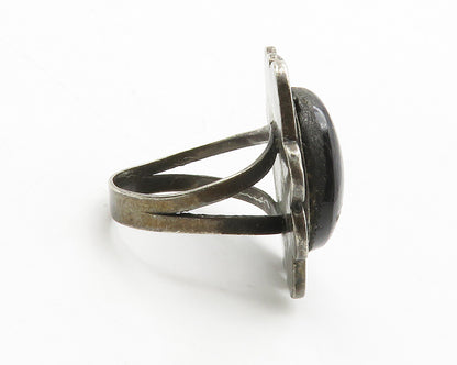 925 Sterling Silver  Vintage Black Onyx Floral Cocktail Ring Sz 6.5  RG13721