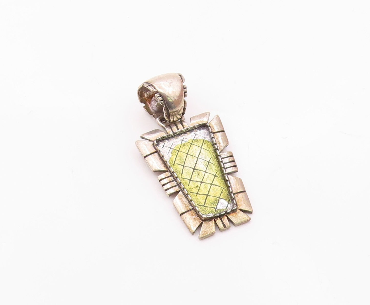 CAROLYN POLLACK 925 Silver  Vintage Shiny Chiseled Border Pendant  PT15794