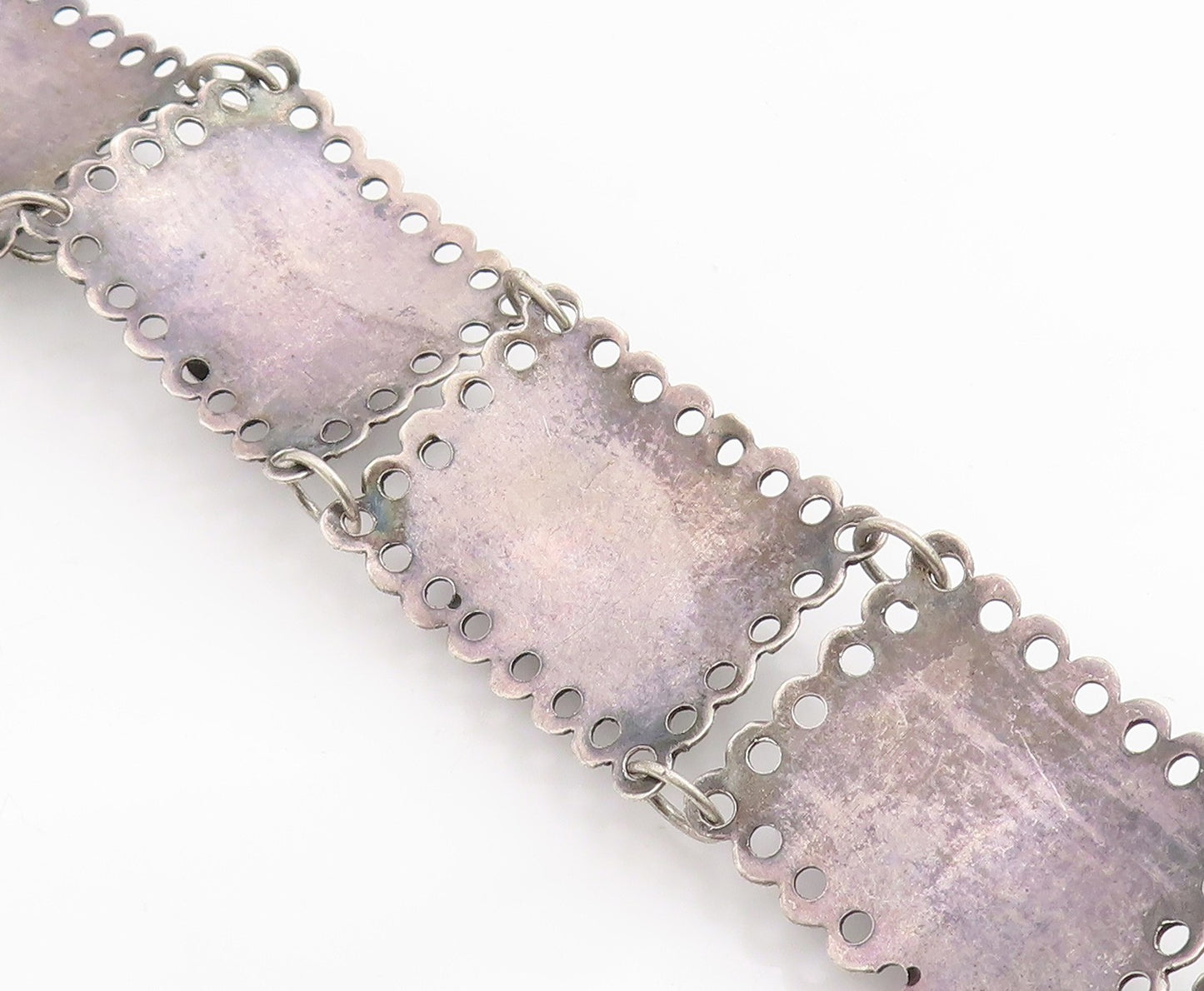 925 Sterling Silver Vintage Bracelet Dark Tone Floral Roses Link Chain  BT11429