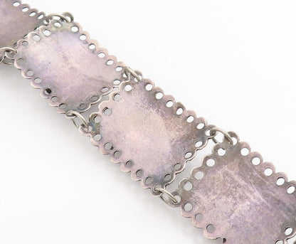 925 Sterling Silver Vintage Bracelet Dark Tone Floral Roses Link Chain  BT11429