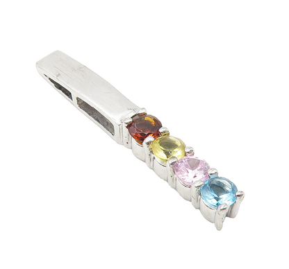 925 Sterling Silver  Petite Multi Color Topaz Vertical Bar Pendant  PT8655