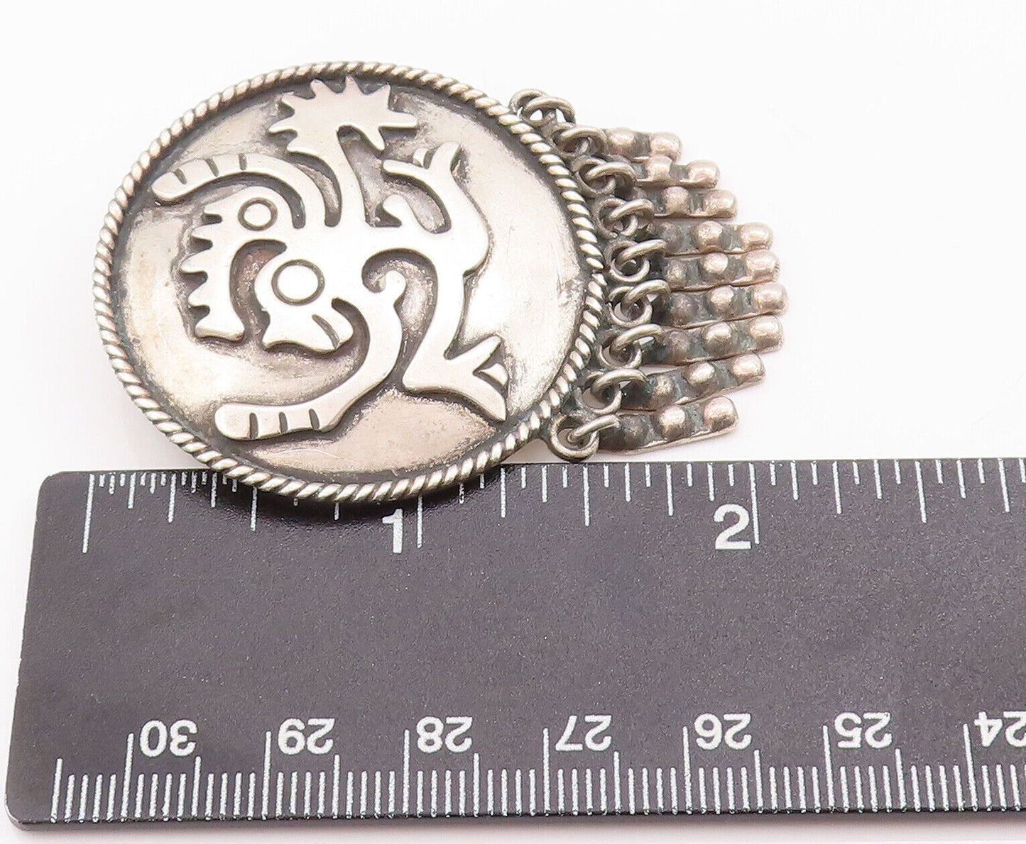 925 Sterling Silver Vintage Brooch Pin MEXICO Carved Man With Dangles  BP10795