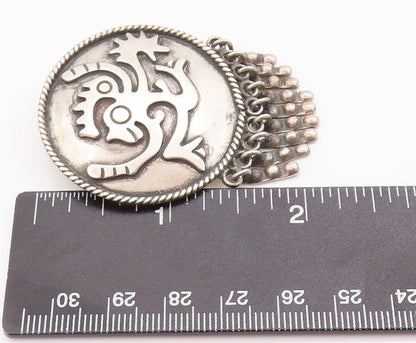925 Sterling Silver Vintage Brooch Pin MEXICO Carved Man With Dangles  BP10795
