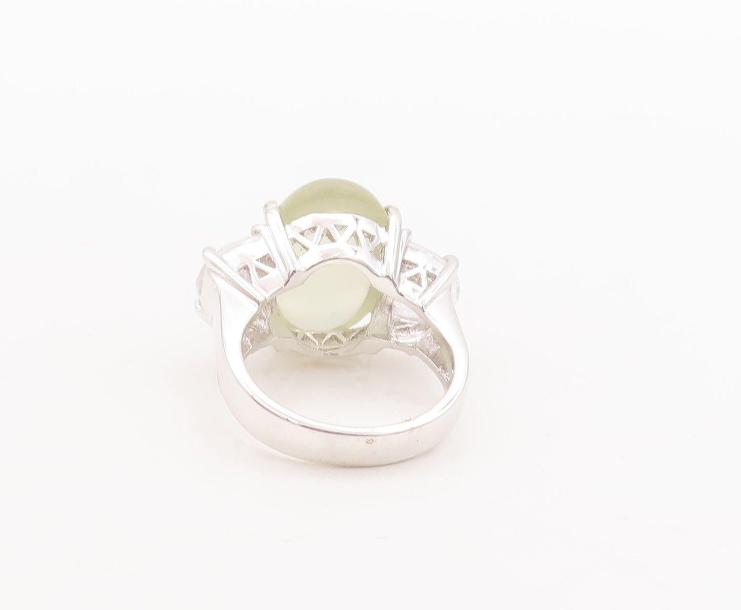 925 Sterling Silver Vintage Ring Oval Cabochon Green Amethyst & CZ Sz 7  RG29688
