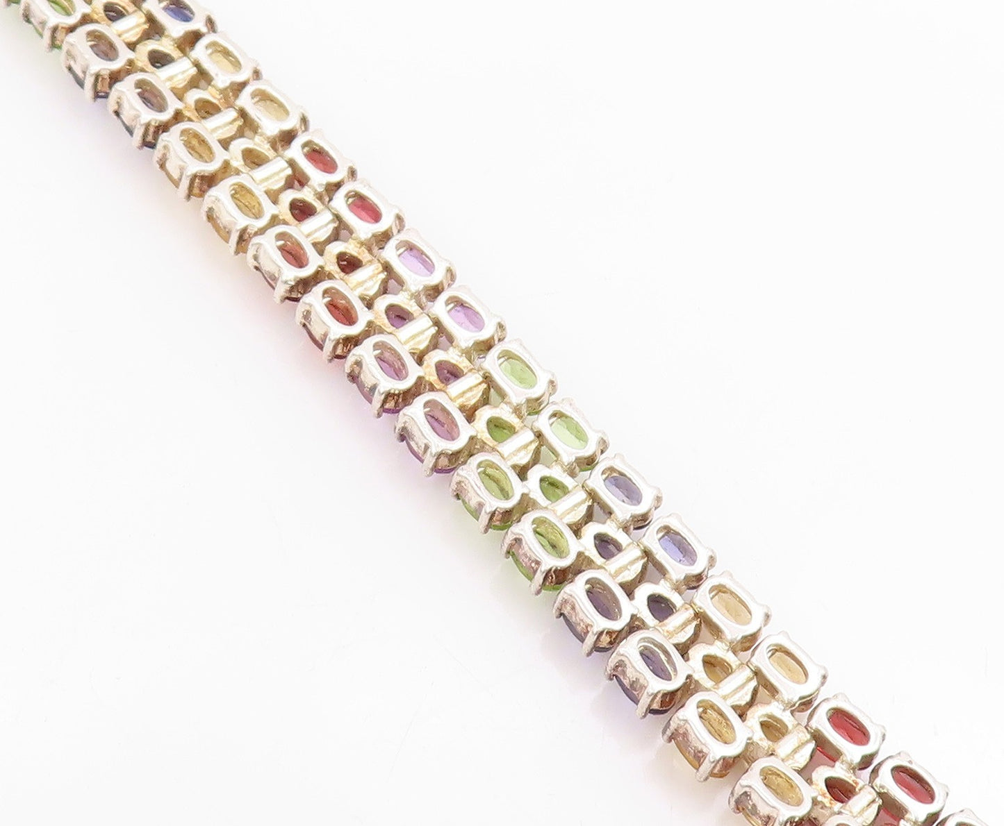 925 Sterling Silver Vintage Bracelet Oval Cut Multi Gemstone Triple Row  BT11689