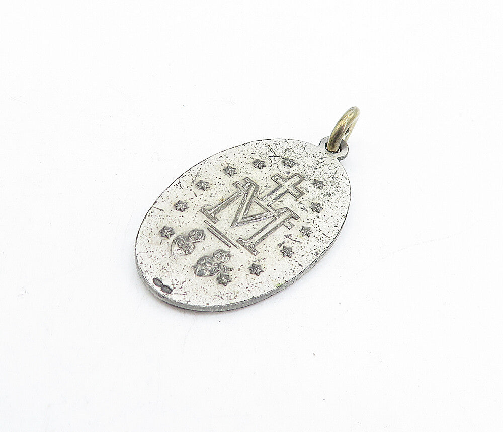925 Sterling Silver  Vintage Antique Dark Tone Religious Figure Pendant PT3754