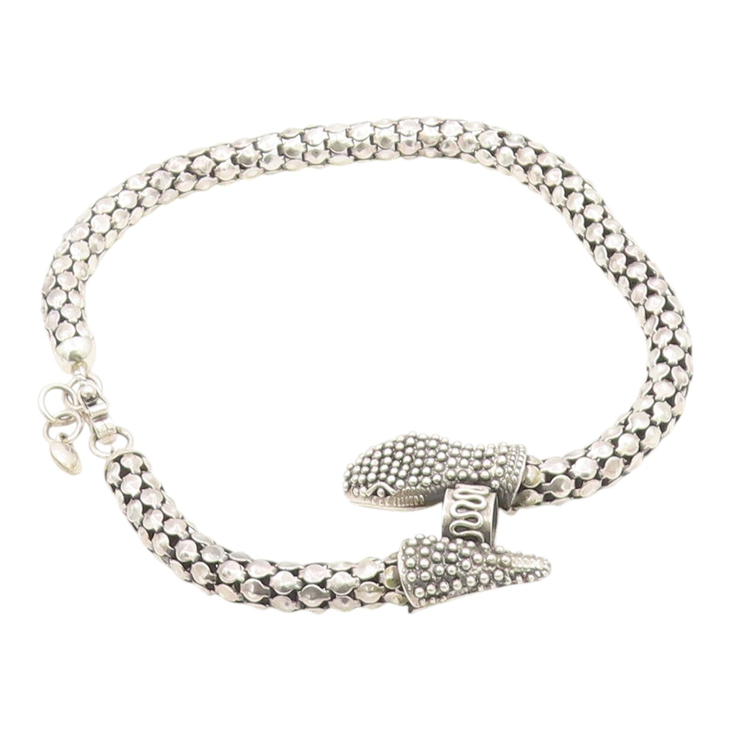925 Sterling Silver  Vintage Shiny Hollow Snake Motif Chain Necklace  NE3722
