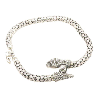 925 Sterling Silver  Vintage Shiny Hollow Snake Motif Chain Necklace  NE3722