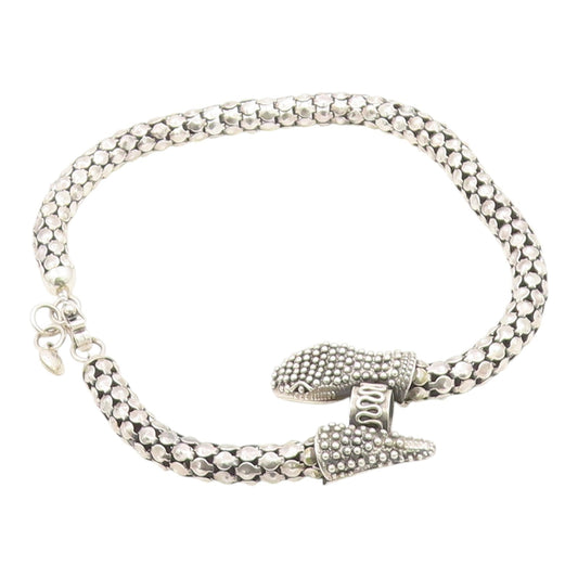 925 Sterling Silver  Vintage Shiny Hollow Snake Motif Chain Necklace  NE3722