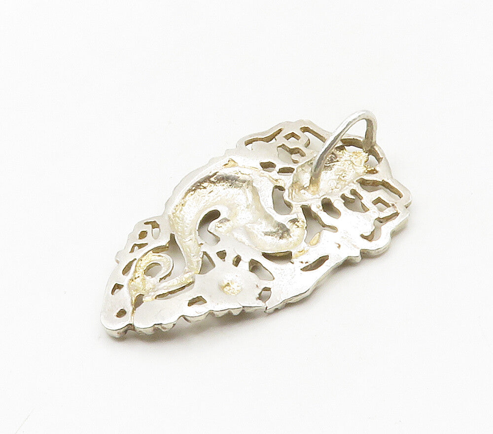 925 Sterling Silver  Vintage Shiny Diamond Cut Dragon Motif Pendant  PT12924