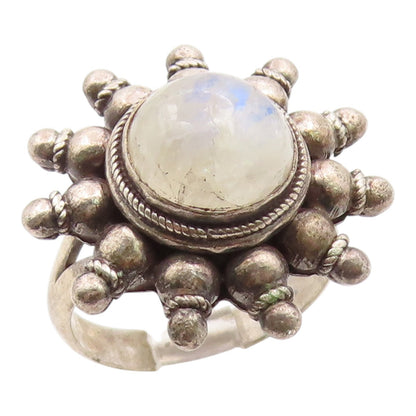 925 Sterling Silver Vintage Ring Cabochon Moonstone Floral Band  Sz 7  RG35436