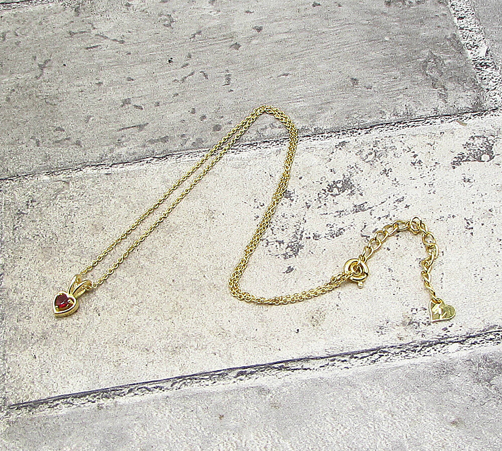 Gold Over 925 Silver  Red Garnet Love Heart Slider Pendant & Chain  PT1456