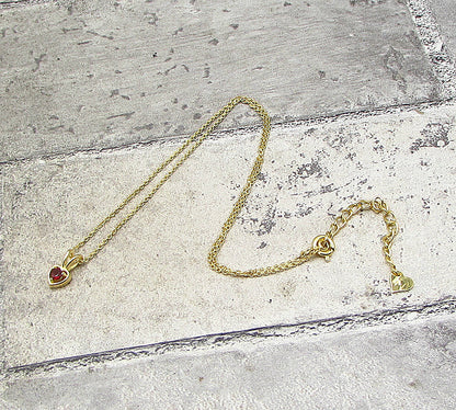 Gold Over 925 Silver  Red Garnet Love Heart Slider Pendant & Chain  PT1456