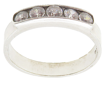 925 Sterling Silver  Cubic Zirconia 5 Stone Smooth Band Ring Sz 8  RG17472