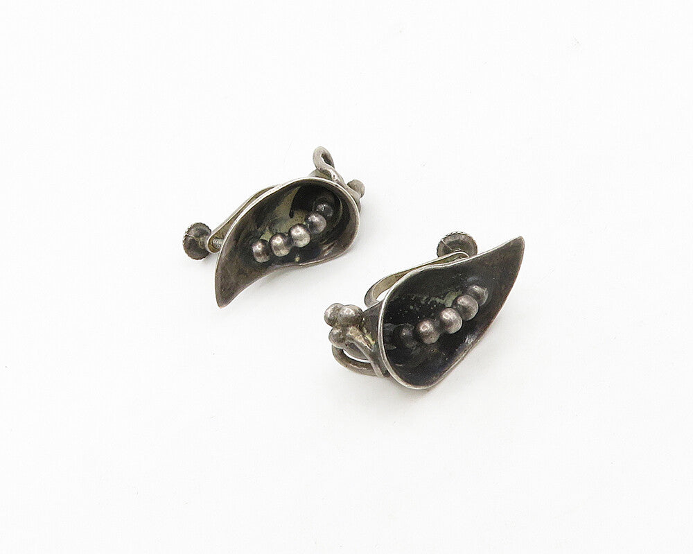 925 Sterling Silver  Vintage Dark Tone Flower Non Pierce Earrings  EG9087