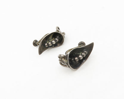 925 Sterling Silver  Vintage Dark Tone Flower Non Pierce Earrings  EG9087