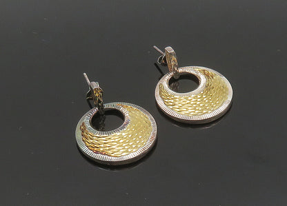 925 Sterling Silver Vintage 2 Tone Shiny Diamond Cut Dangle Earrings  EG10383