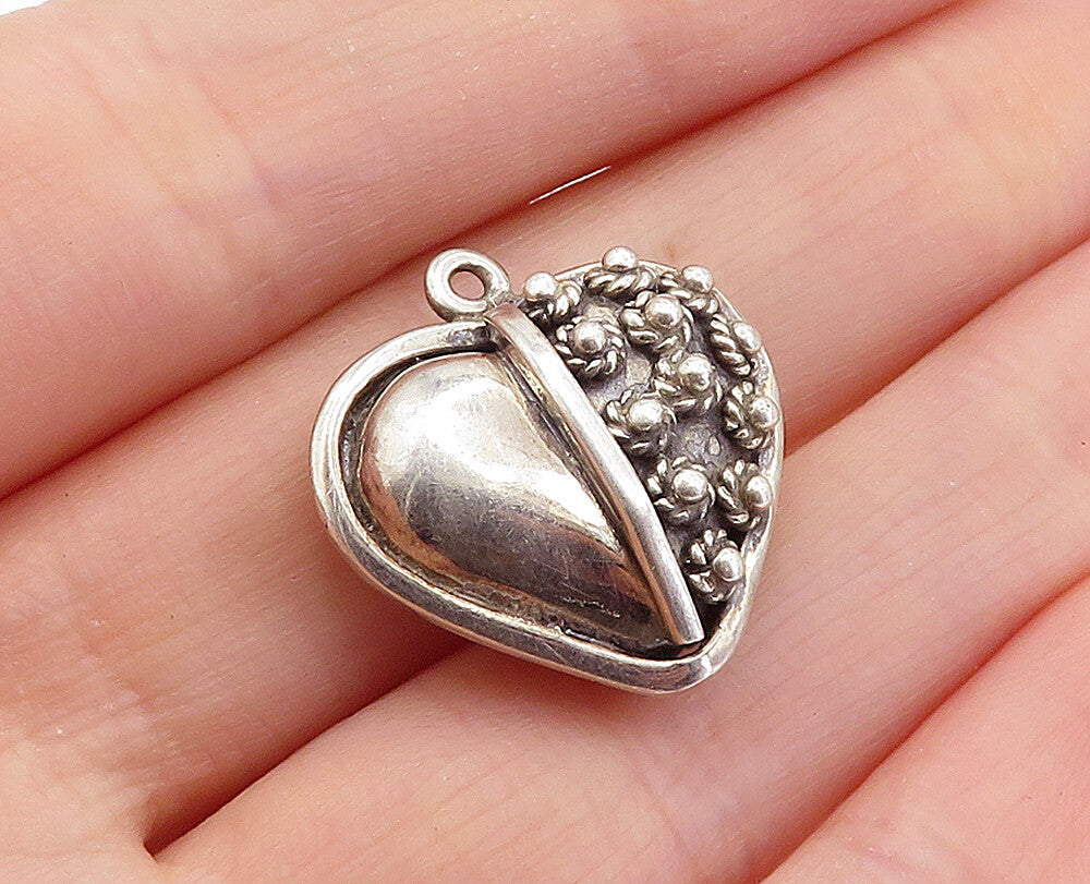 925 Sterling Silver  Vintage Floral Twist Hollow Love Heart Pendant  PT4043
