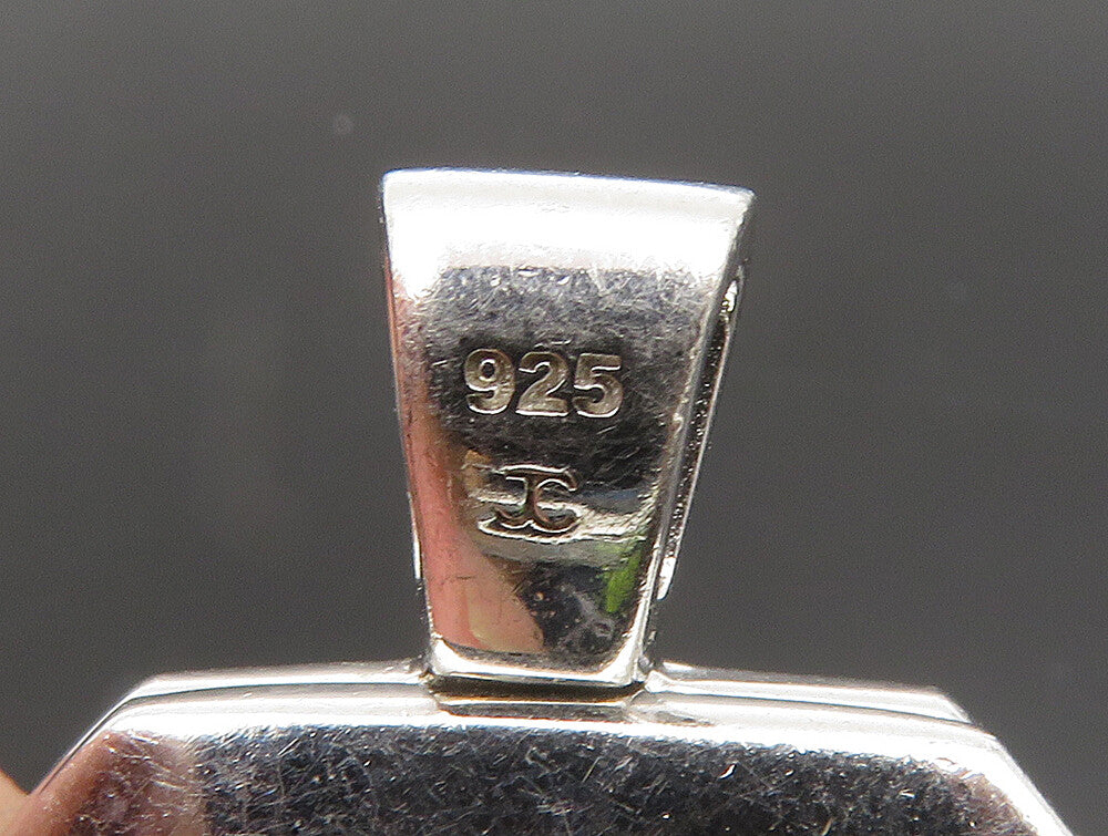 925 Sterling Silver  Vintage Heart Charm Square Topaz Pendant (OPENS)  PT20377
