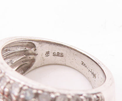 925 Sterling Silver Vintage Ring Spinel & Topaz Inlay Cutout Bands  Sz 6 RG31269