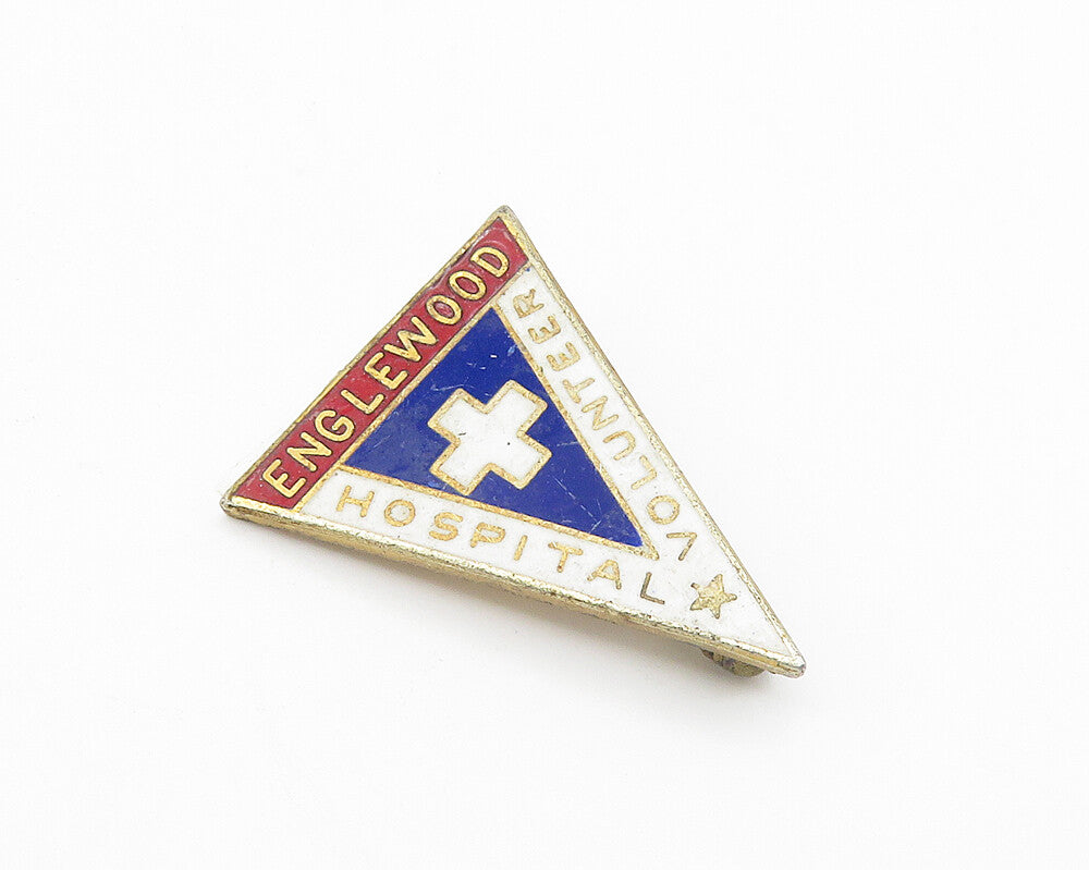 925 Sterling Silver  Vintage Englewood Hospital Volunteer Brooch Pin  BP4199
