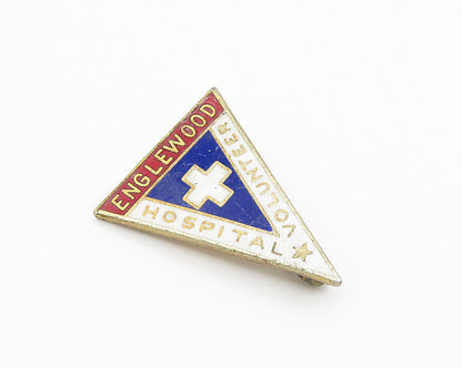 925 Sterling Silver  Vintage Englewood Hospital Volunteer Brooch Pin  BP4199