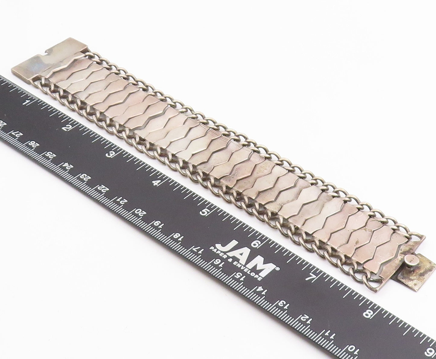 925 Sterling Silver Vintage Bracelet Modernist Geometric Weave Link  BT11957