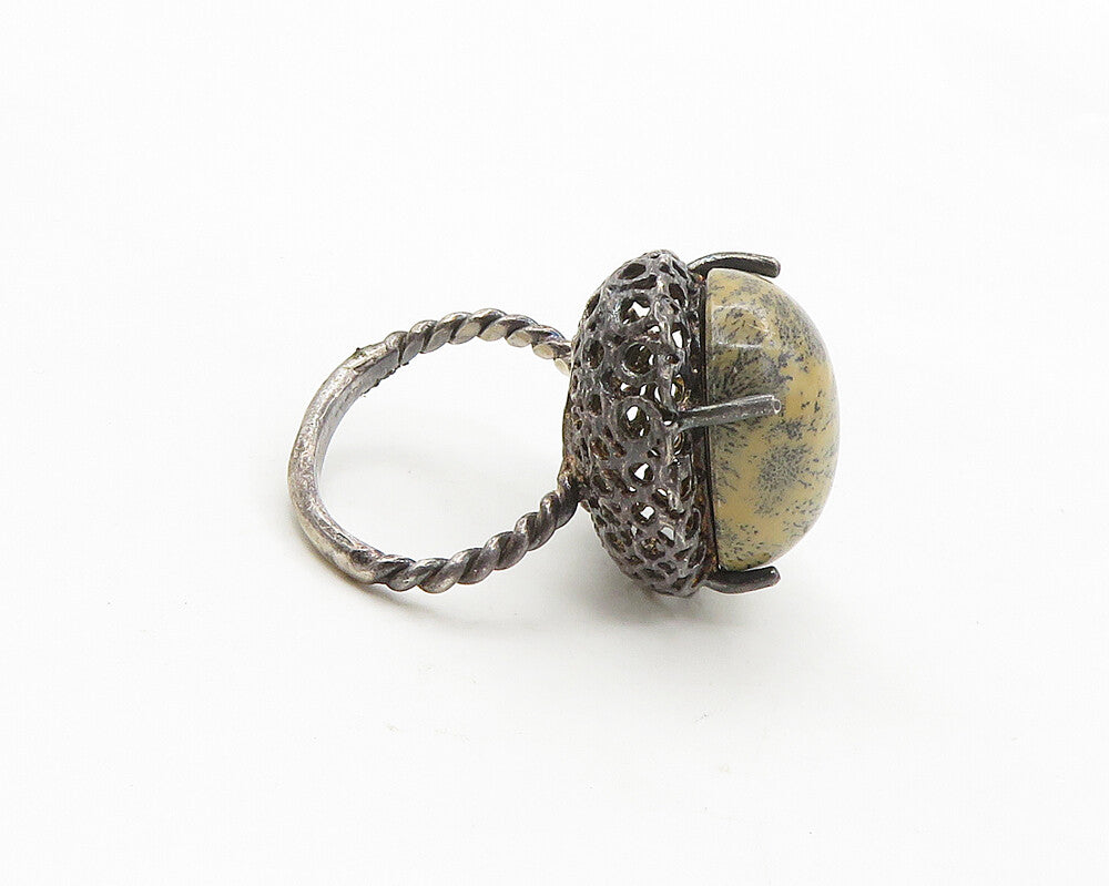 925 Sterling Silver   Vintage Cabochon Cut Jasper Cocktail Ring Sz 6  RG17258