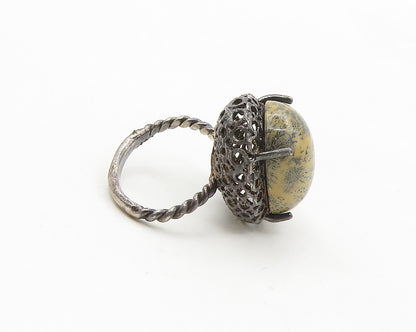 925 Sterling Silver   Vintage Cabochon Cut Jasper Cocktail Ring Sz 6  RG17258