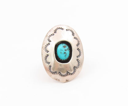 925 Sterling Silver Vintage Ring NAVAJO Turquoise Etched Band  Sz 5.5  RG35306