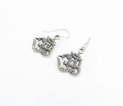 925 Sterling Silver  Vintage Om Spiritual Symbol Dangle Earrings  EG3495