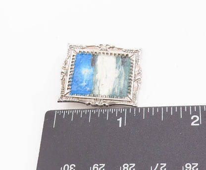 925 Sterling Silver Vintage Pendant Etched Teng Teng Painting Frame  PT24782