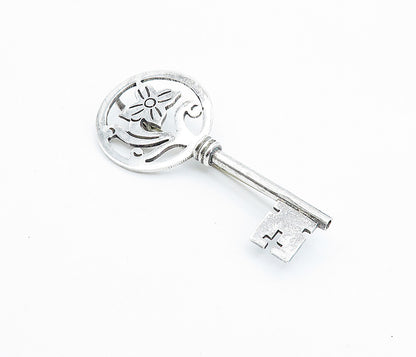 MEXICO 925 Sterling Silver  Vintage Floral Swirl Key Motif Brooch Pin  BP1321