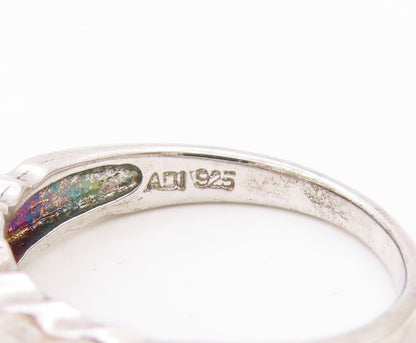 925 Sterling Silver Vintage Ring Minimalist Grooved Blue Topaz Sz 8  RG30202