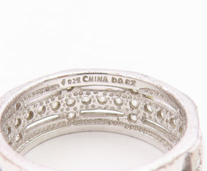 925 Sterling Silver Vintage Ring CZ Geometric Pattern Wide Band  Sz 7  RG36249