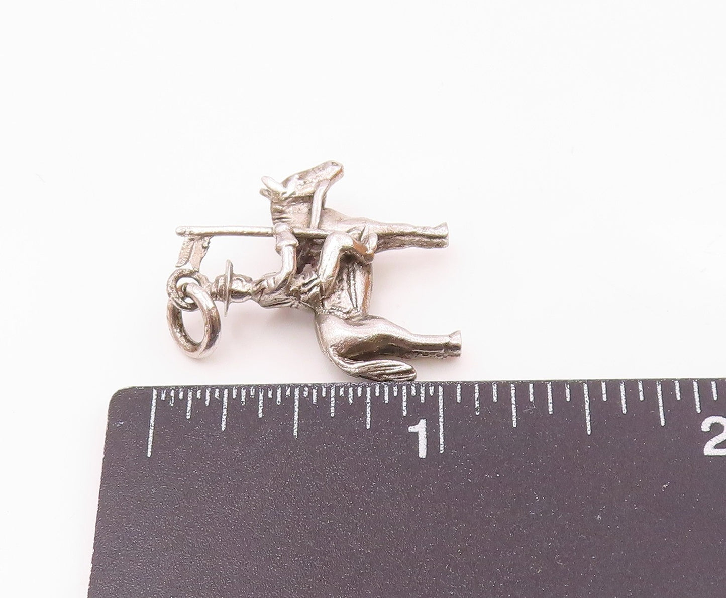 925 Sterling Silver  Vintage Shiny Petite Man Riding Horse Pendant  PT16383