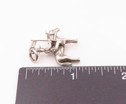 925 Sterling Silver  Vintage Shiny Petite Man Riding Horse Pendant  PT16383