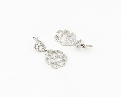 925 Sterling Silver  Shiny Cubic Zirconia Open Design Dangle Earrings  EG9036