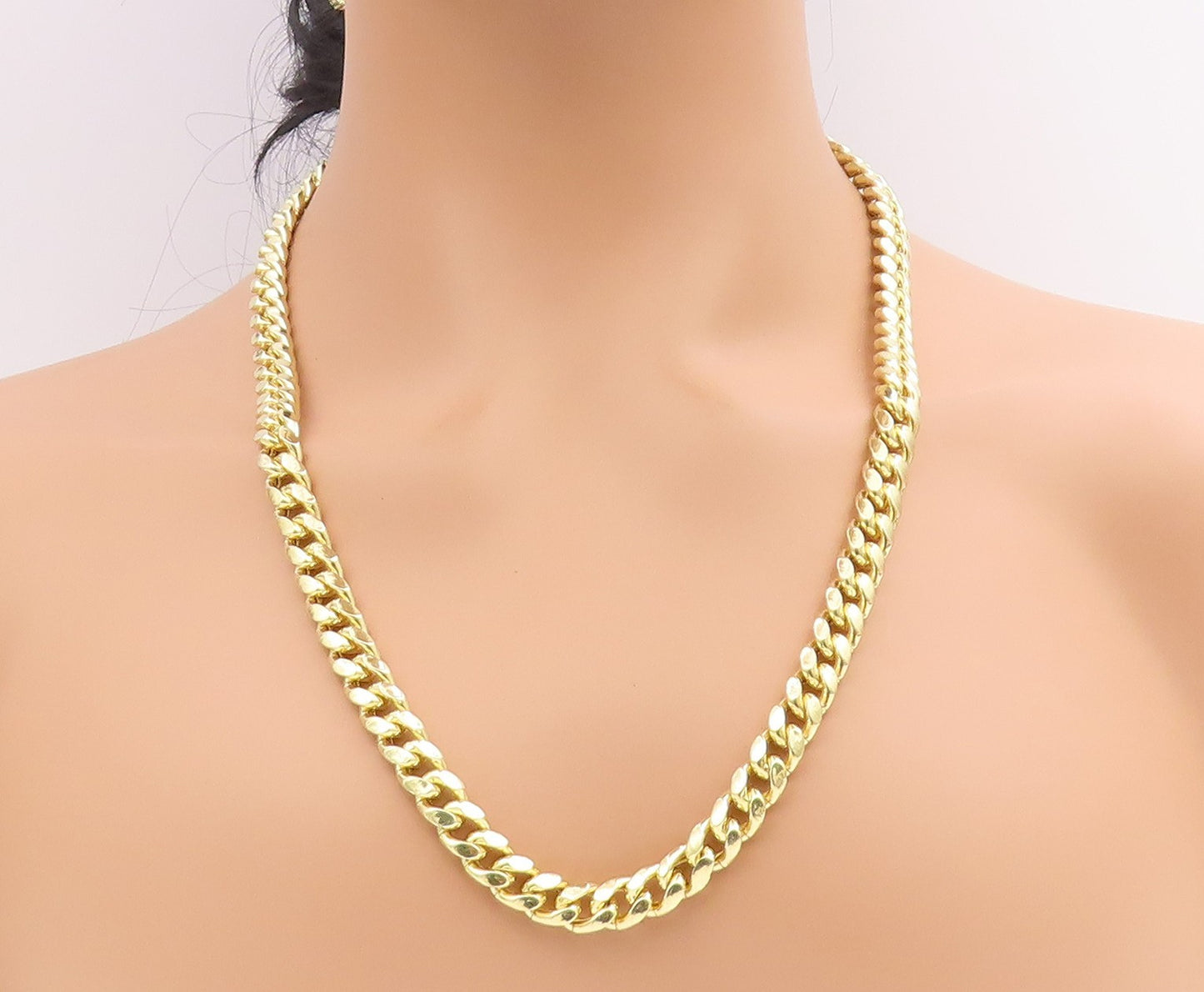 925 Sterling Silver Vintage Necklace Gold Plated Chunky Cuban Link Chain  NE4748
