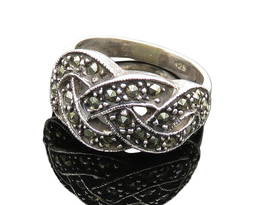 925 Sterling Silver  Vintage Marcasite Braided Style Band Ring Sz 7  RG20232