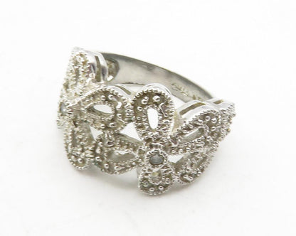 925 Sterling Silver  Vintage Topaz Open Retro Flowers Band Ring Sz 6   RG12023