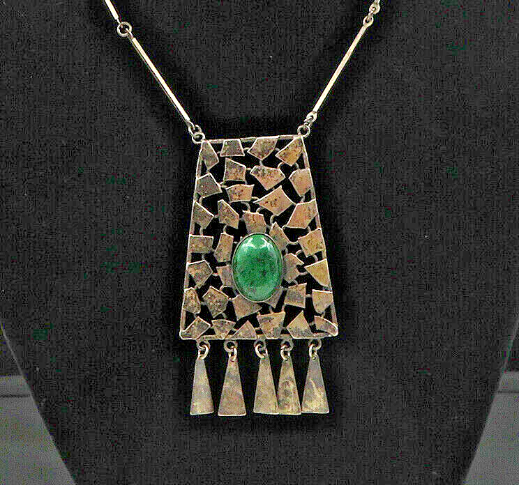 ISRAEL 925 Sterling Silver  Vintage Cabochon Eilat Stone Chain Necklace NE3108