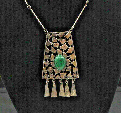 ISRAEL 925 Sterling Silver  Vintage Cabochon Eilat Stone Chain Necklace NE3108